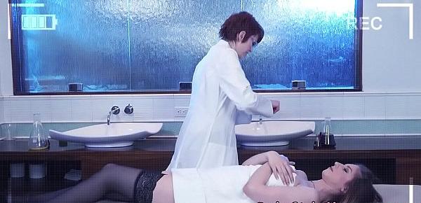  Busty lesbians massage each other in the lab